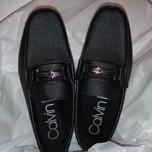 NWB/ CALVIN KLEIN, MAGNUS, BLACK LEATHER LOAFERS, MEN/ SIZE 8.5